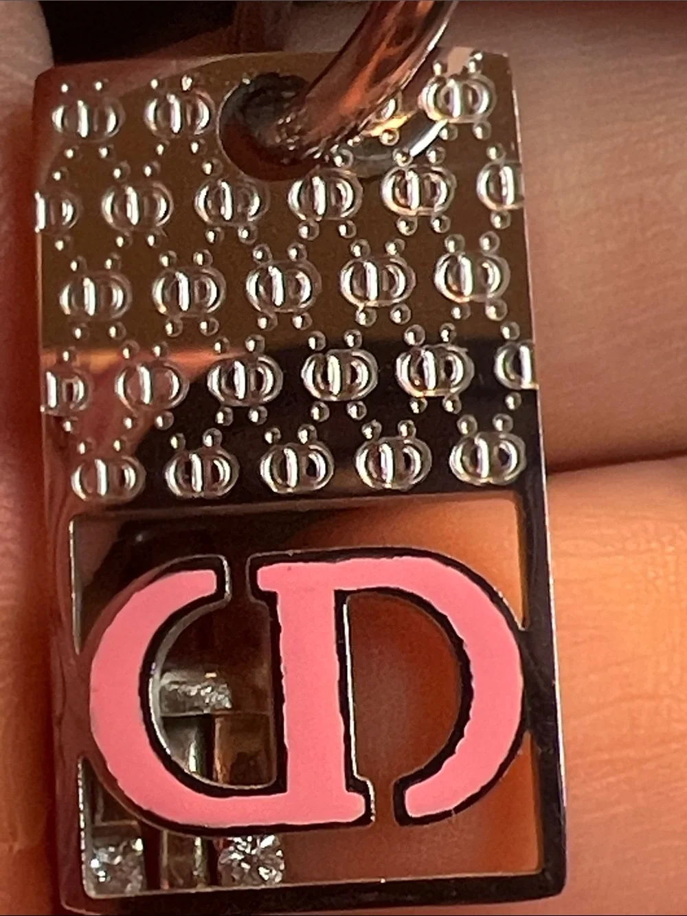 Silver-Tone Earrings with Pink Logo Accent